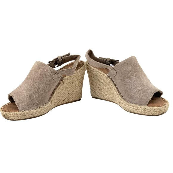 Toms Womens Espadrille Wedge Sandals Gray Suede Peep Toe Size 6 - Picture 6 of 8